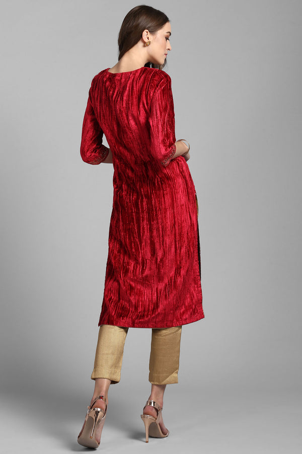 Red Round Neck Velvet Winter kurta