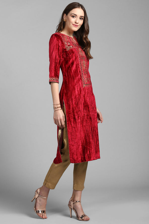 Red Round Neck Velvet Winter kurta