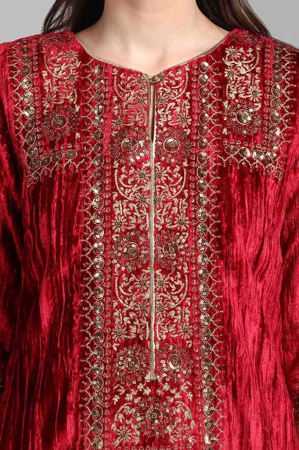 Red Round Neck Velvet Winter kurta