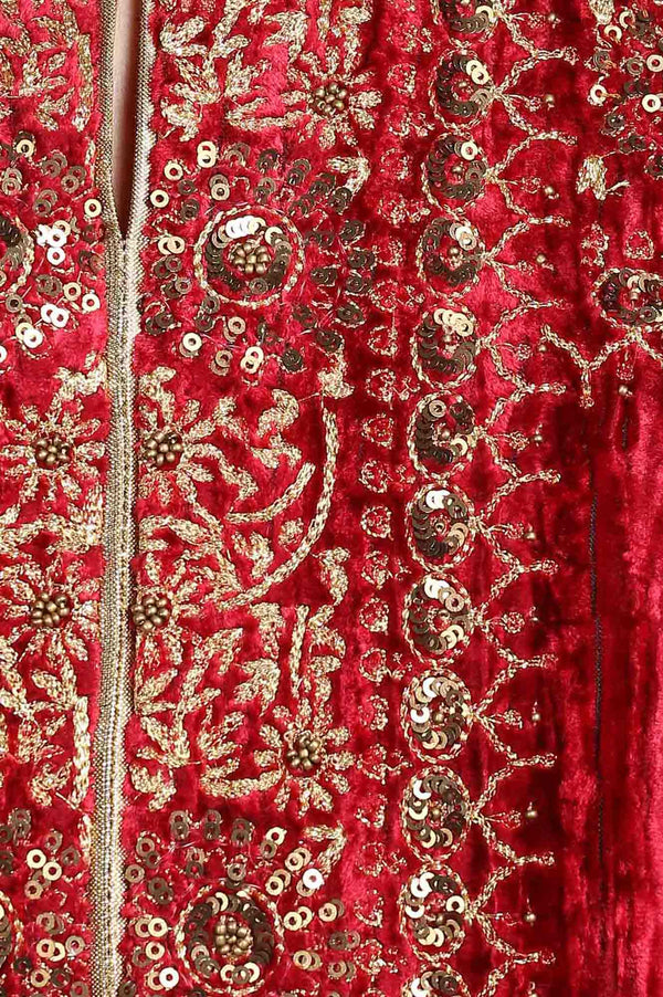 Red Round Neck Velvet Winter kurta