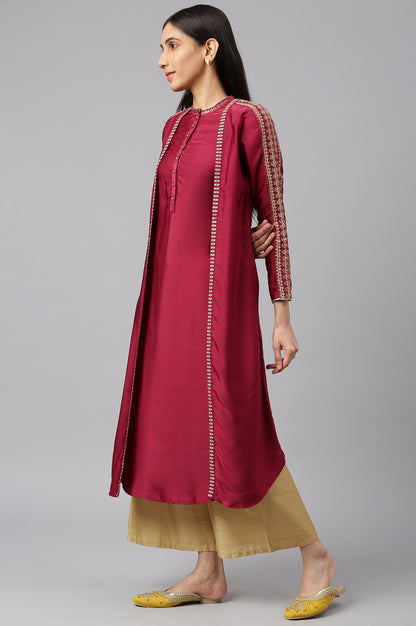 Maroon Embroidered Winter kurta