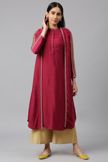 Maroon Embroidered Winter kurta