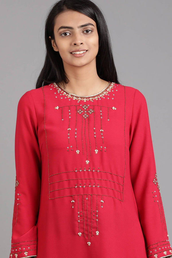 Pink Round Neck Solid Winter kurta