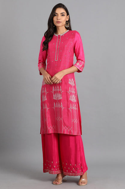 Pink Round Neck Printed kurta