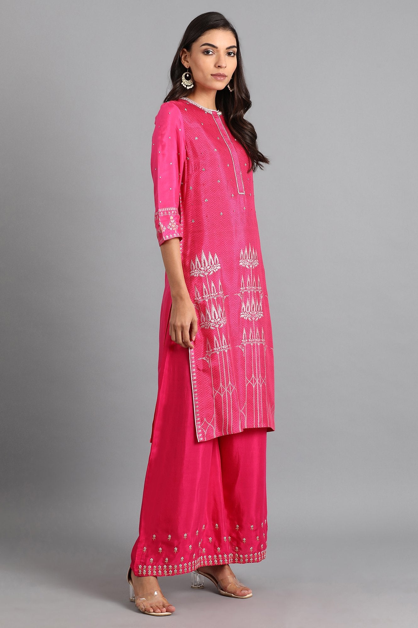 Pink Round Neck Printed kurta