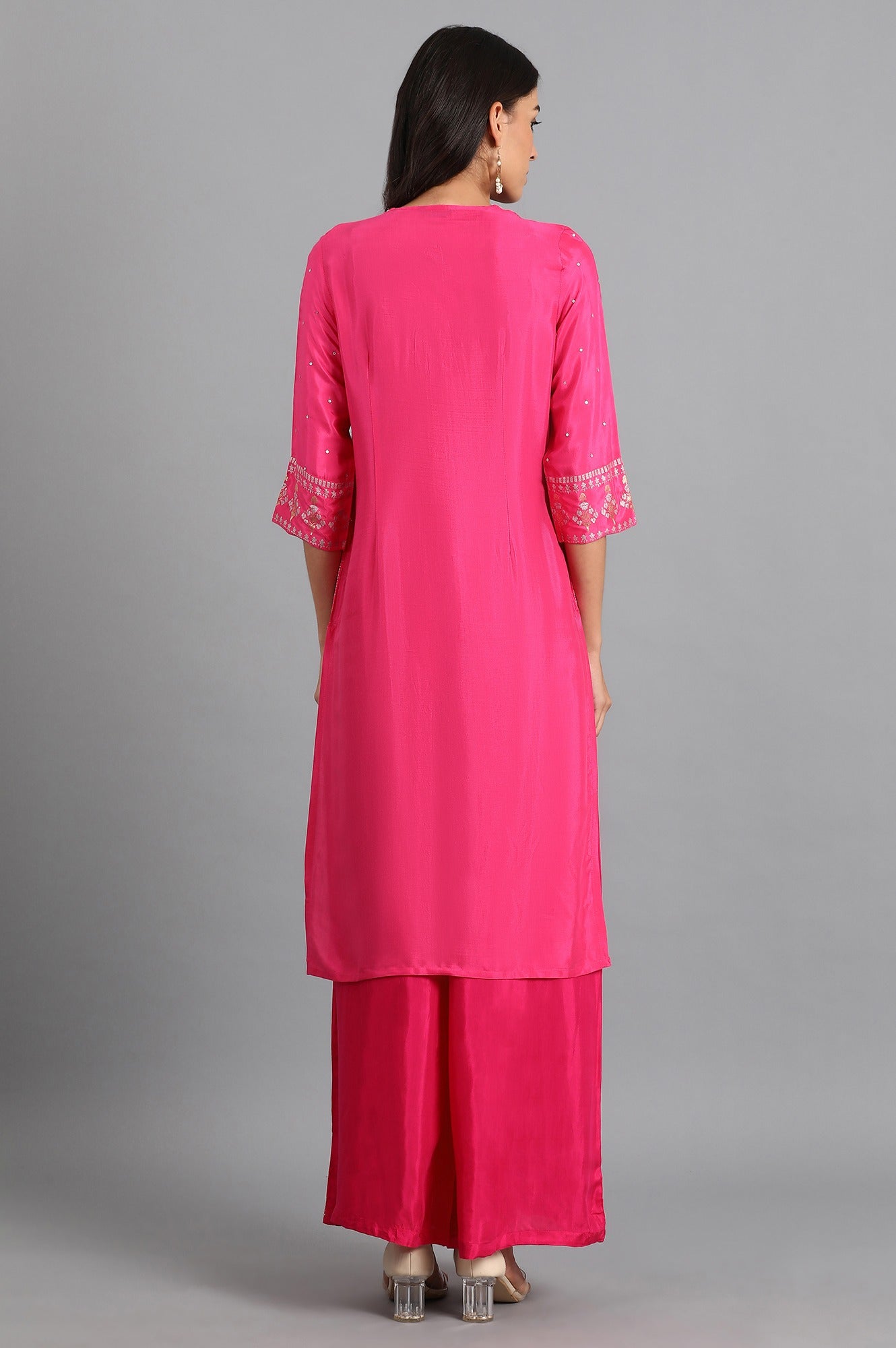 Pink Round Neck Printed kurta