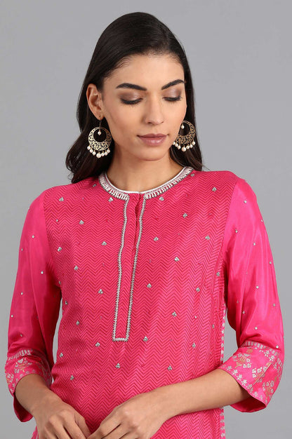 Pink Round Neck Printed kurta