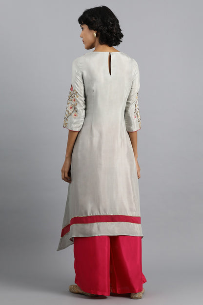 Grey Round Neck Embroidered kurta