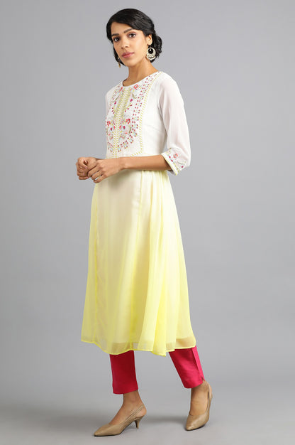 Yellow Round Neck Floral kurta