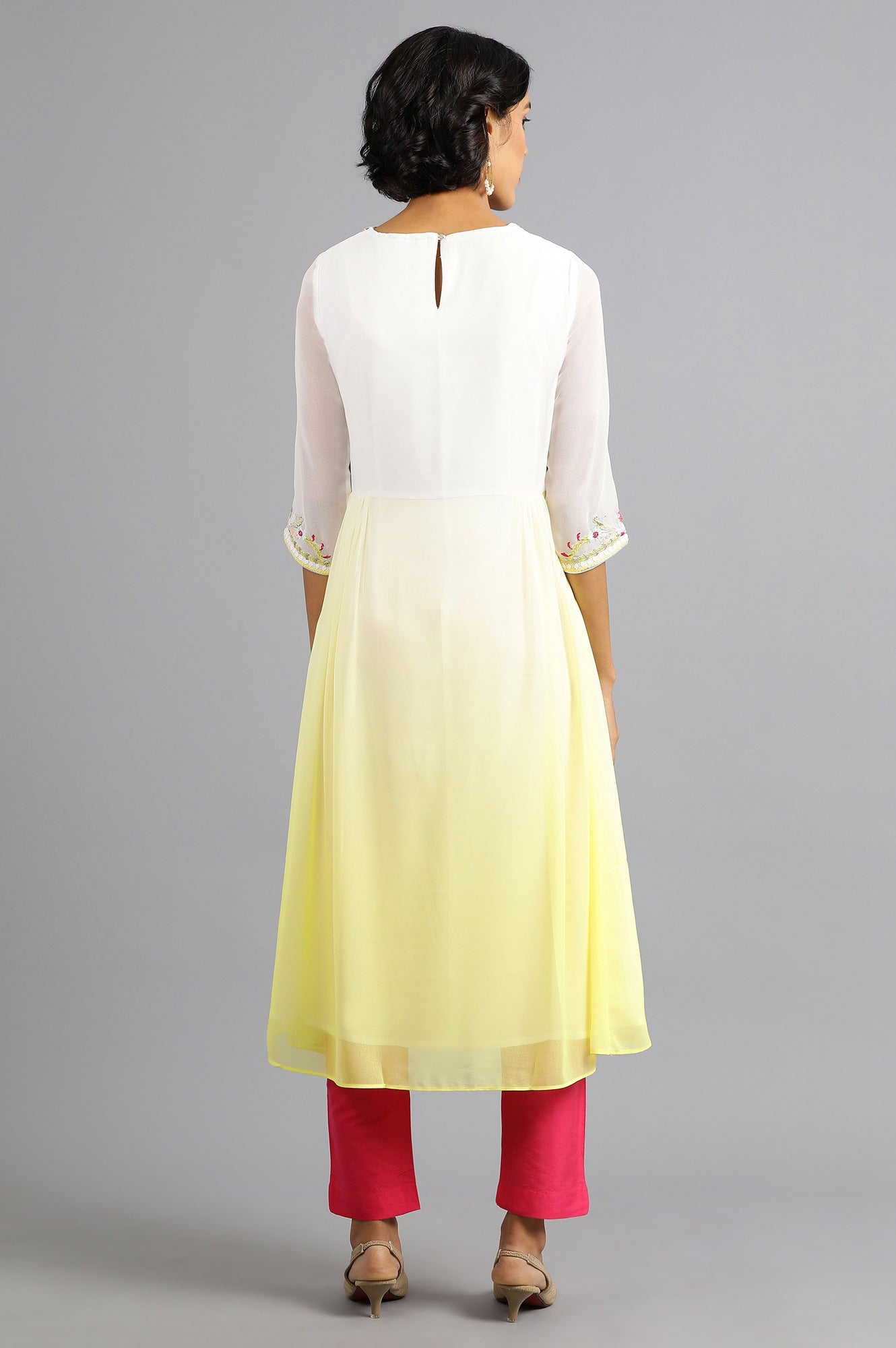 Yellow Round Neck Floral kurta