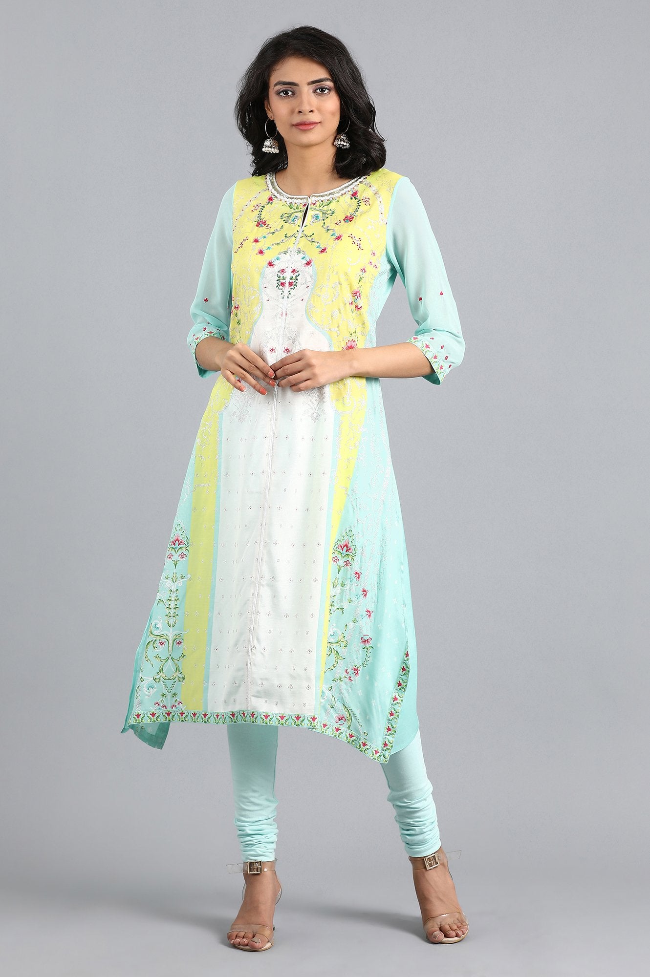 Green Round Neck Printed kurta