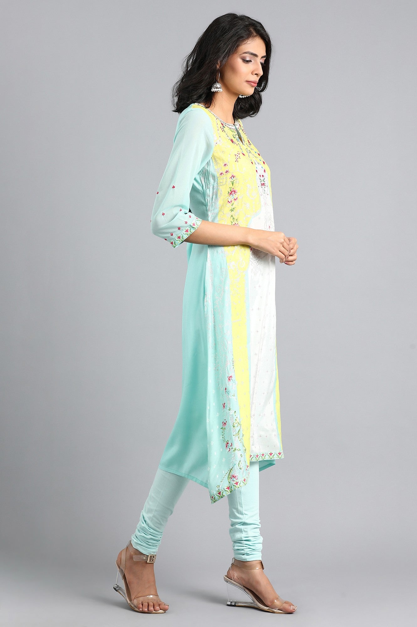 Green Round Neck Printed kurta