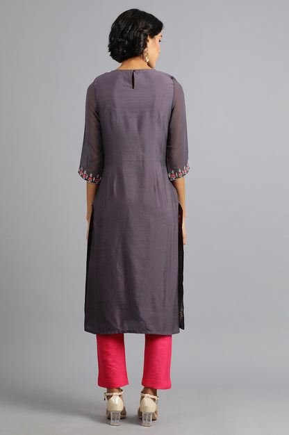 Grey Round Neck Printed kurta