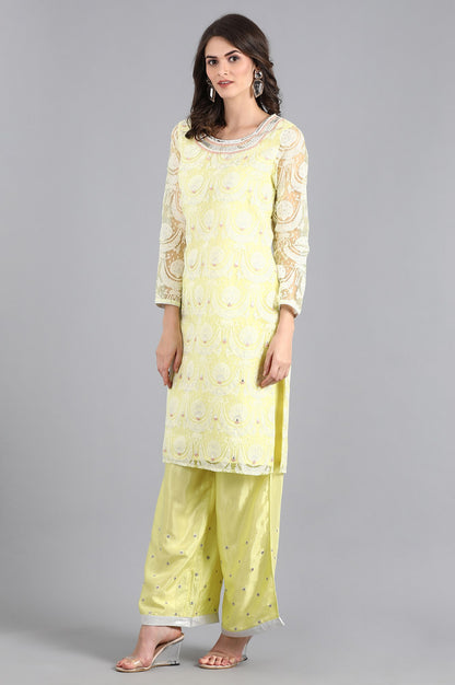 Yellow Round Neck Embroidered kurta