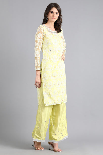 Yellow Round Neck Embroidered kurta