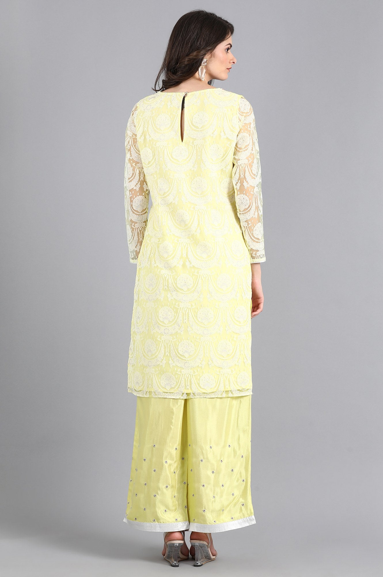 Yellow Round Neck Embroidered kurta