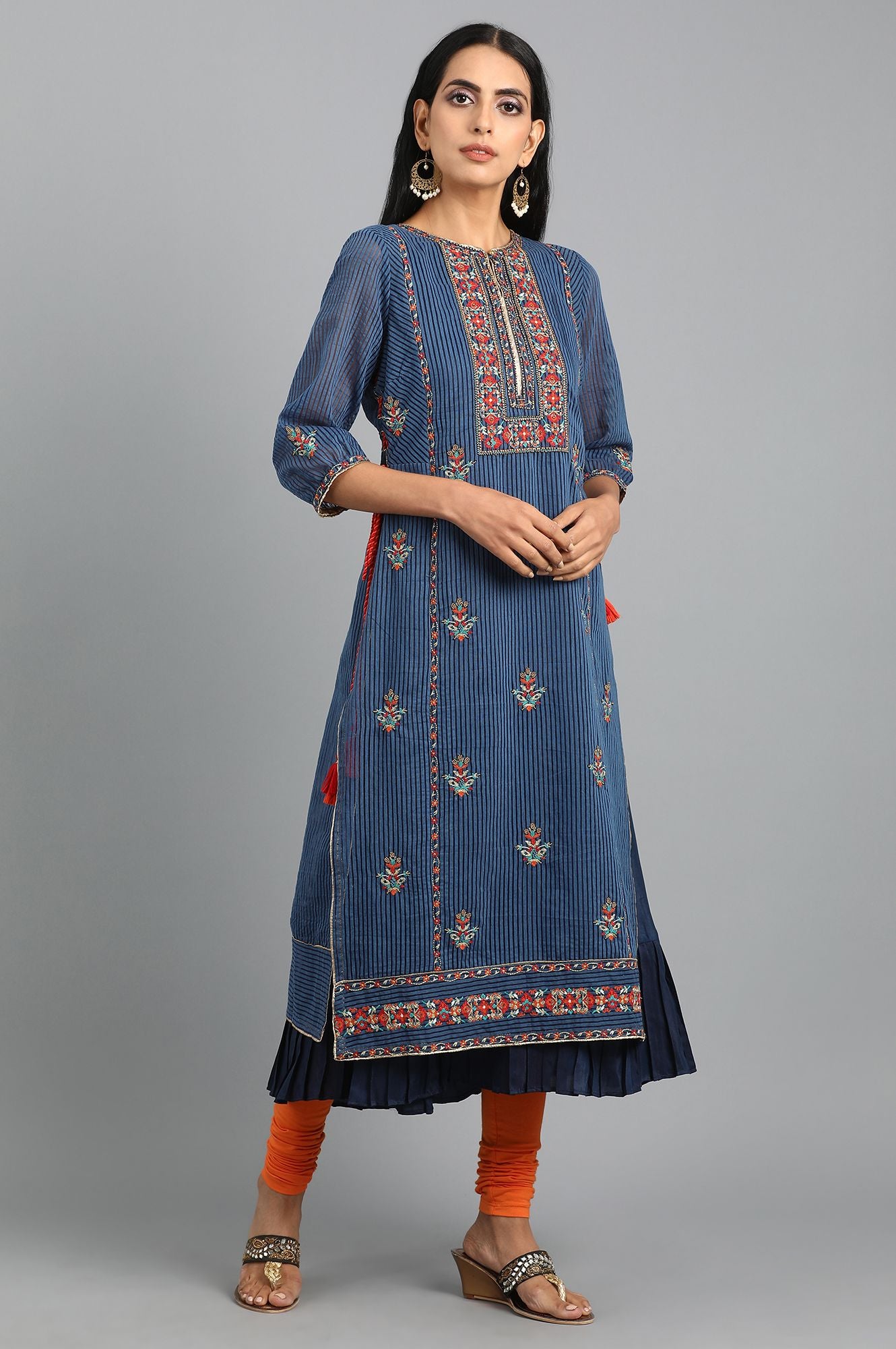 Blue Round Neck Layered kurta