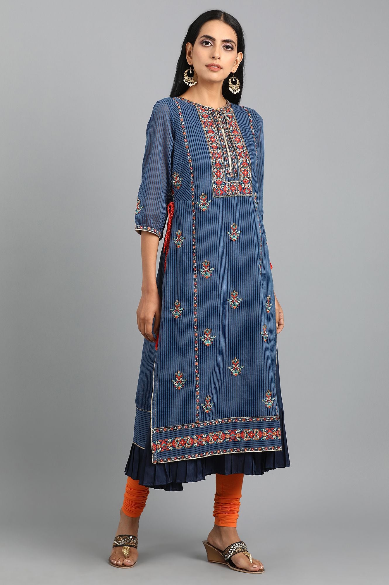 Blue Round Neck Layered kurta