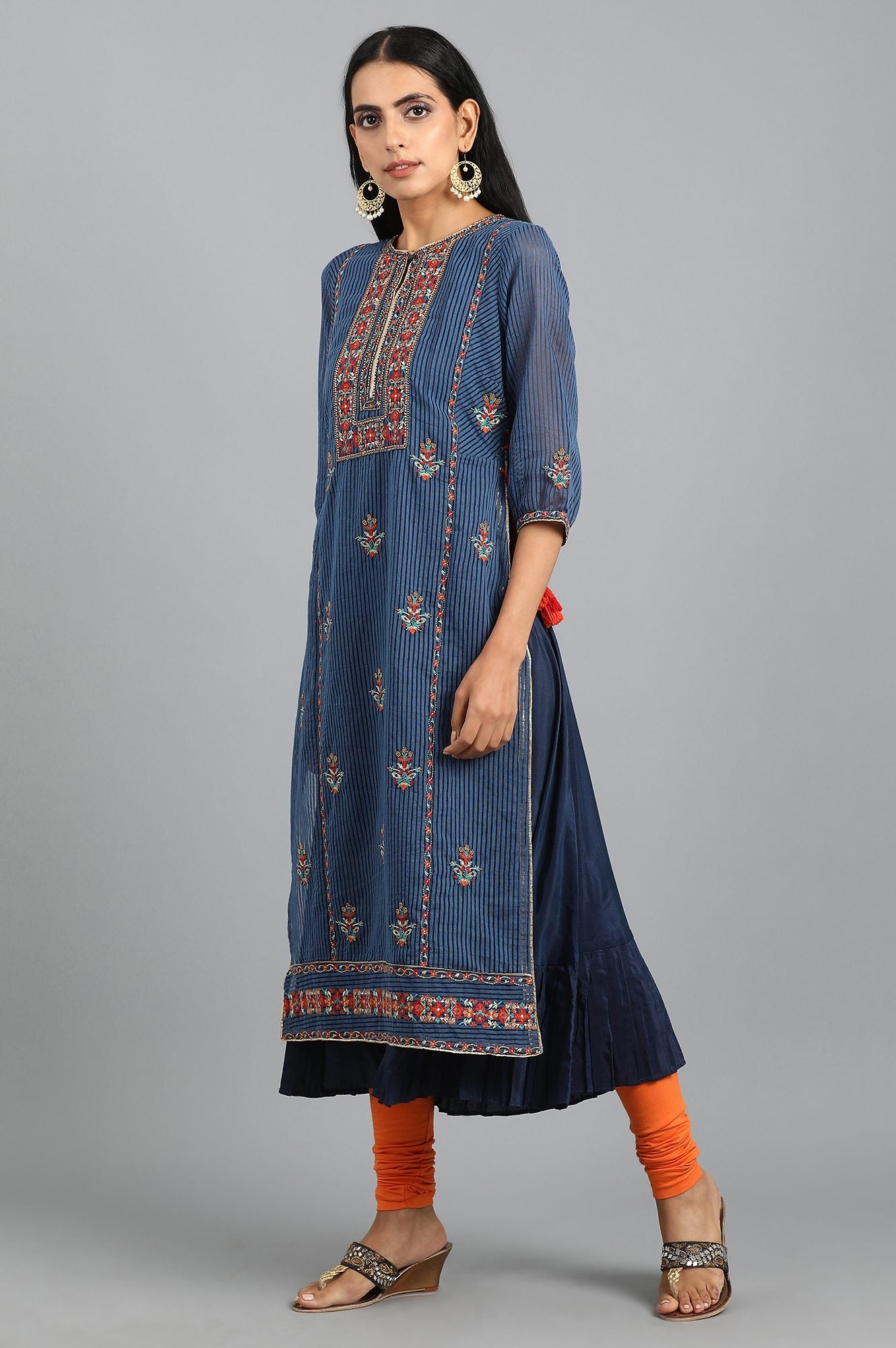 Blue Round Neck Layered kurta