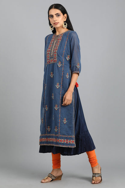 Blue Round Neck Layered kurta