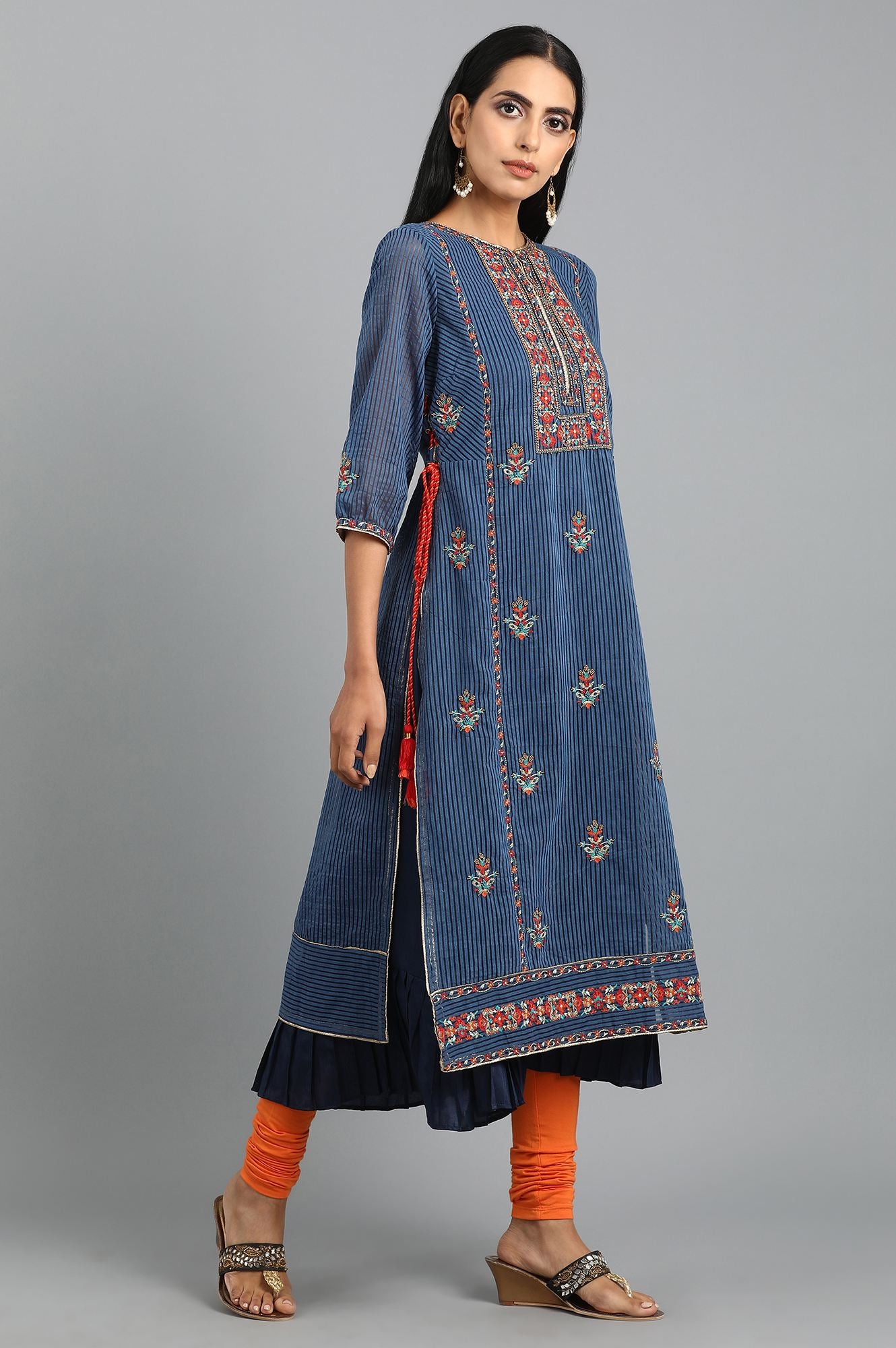 Blue Round Neck Layered kurta