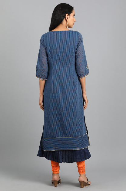 Blue Round Neck Layered kurta