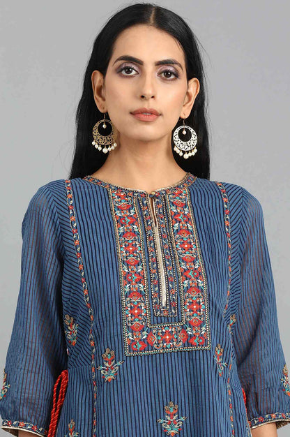 Blue Round Neck Layered kurta