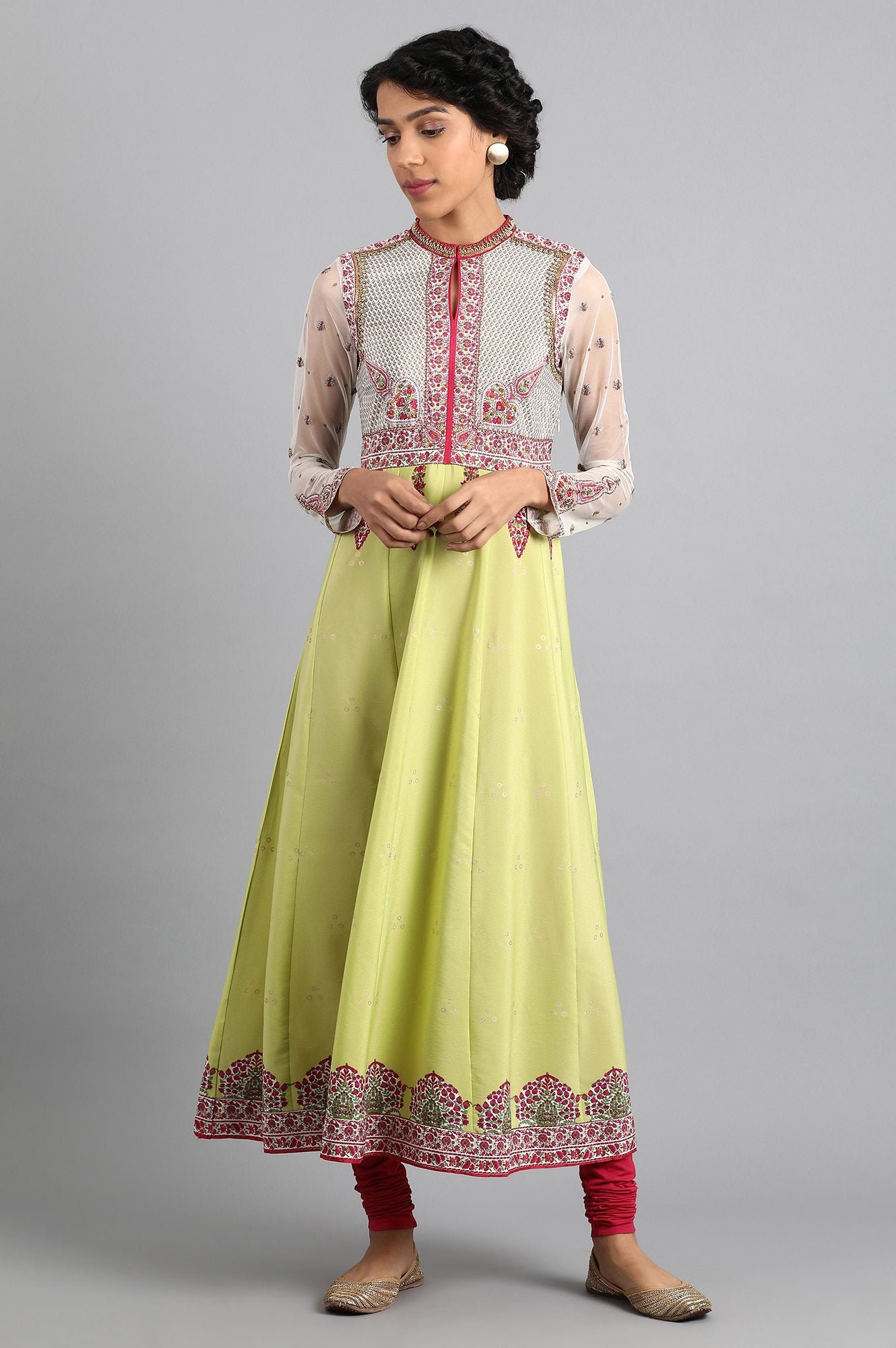 Green Mandarin Neck Printed kurta