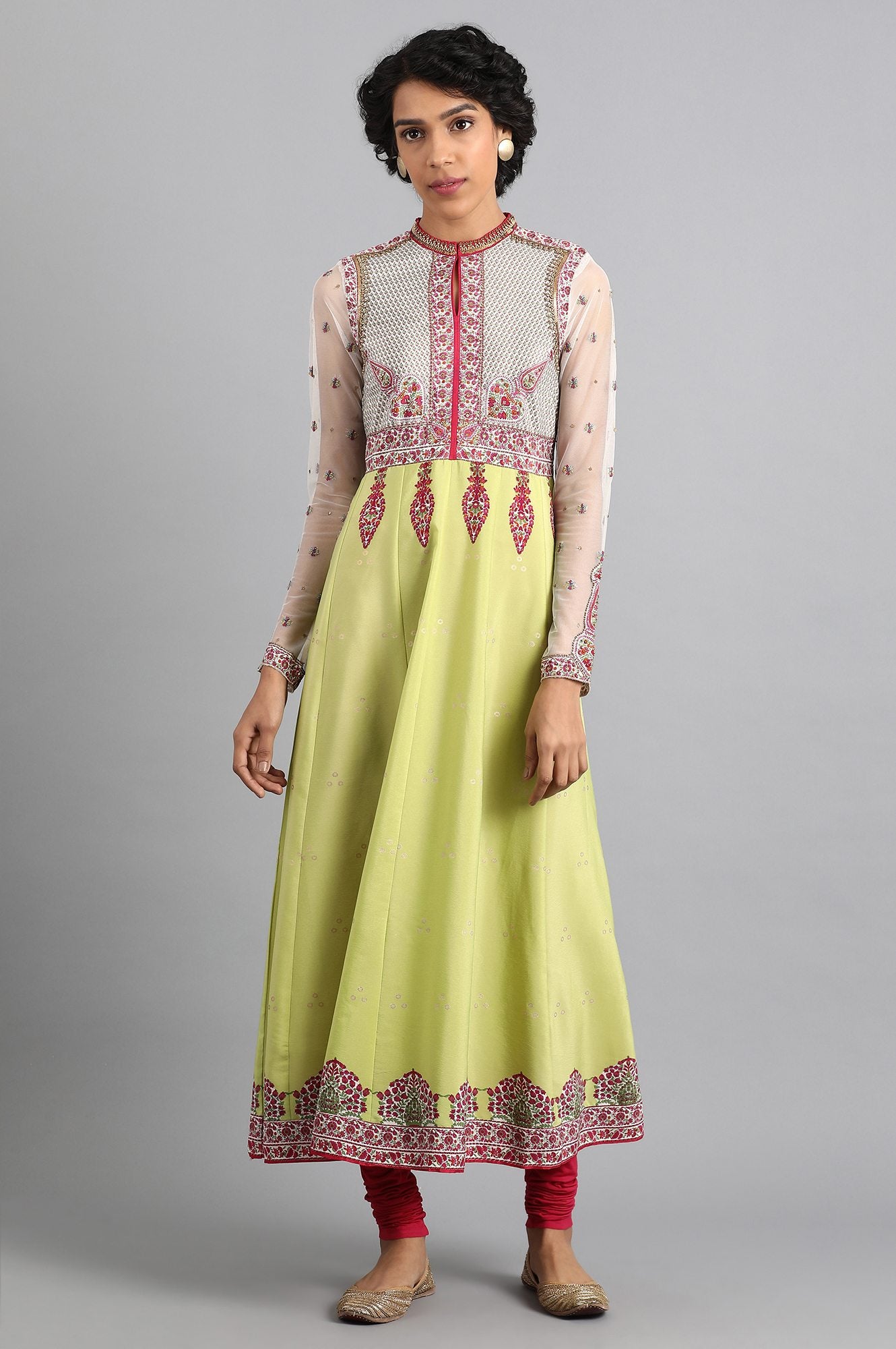 Green Mandarin Neck Printed kurta