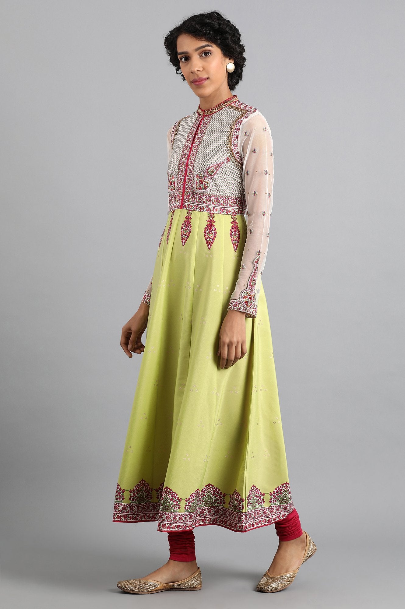 Green Mandarin Neck Printed kurta