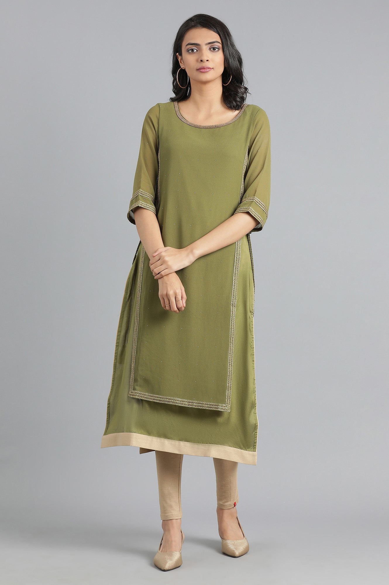 Green Round Neck Layered kurta