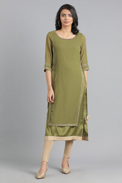 Green Round Neck Layered kurta