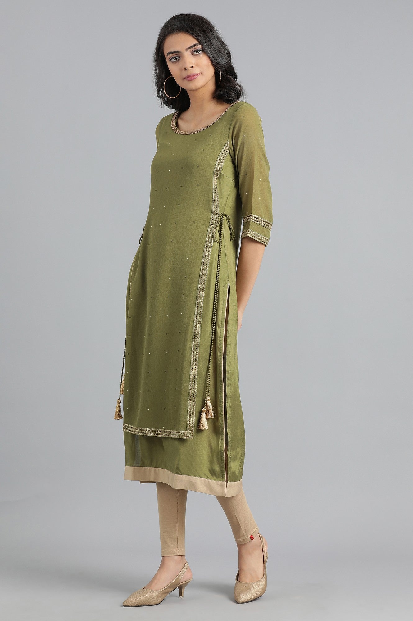 Green Round Neck Layered kurta