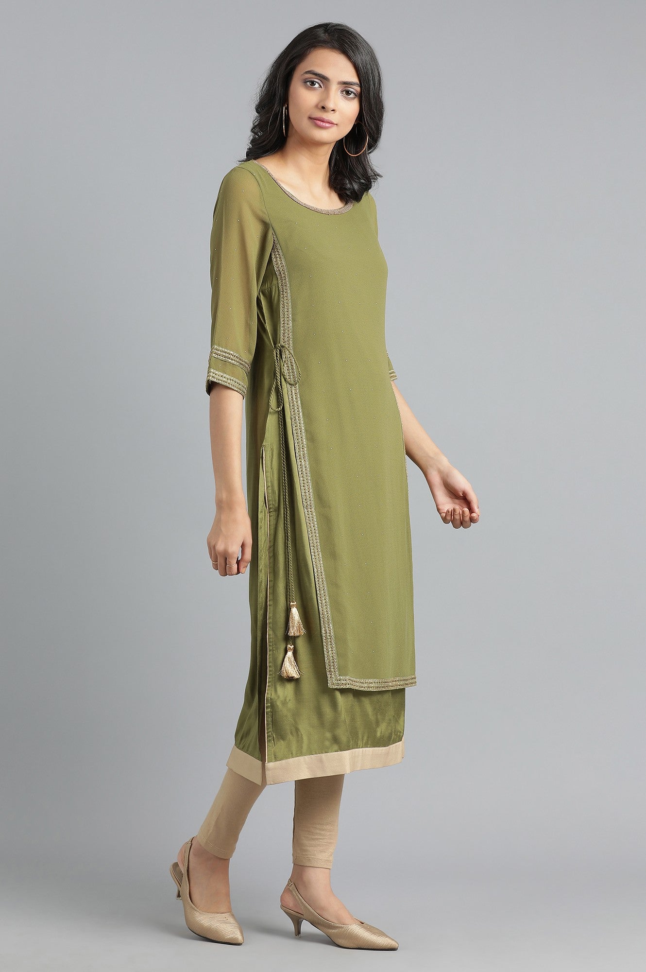 Green Round Neck Layered kurta