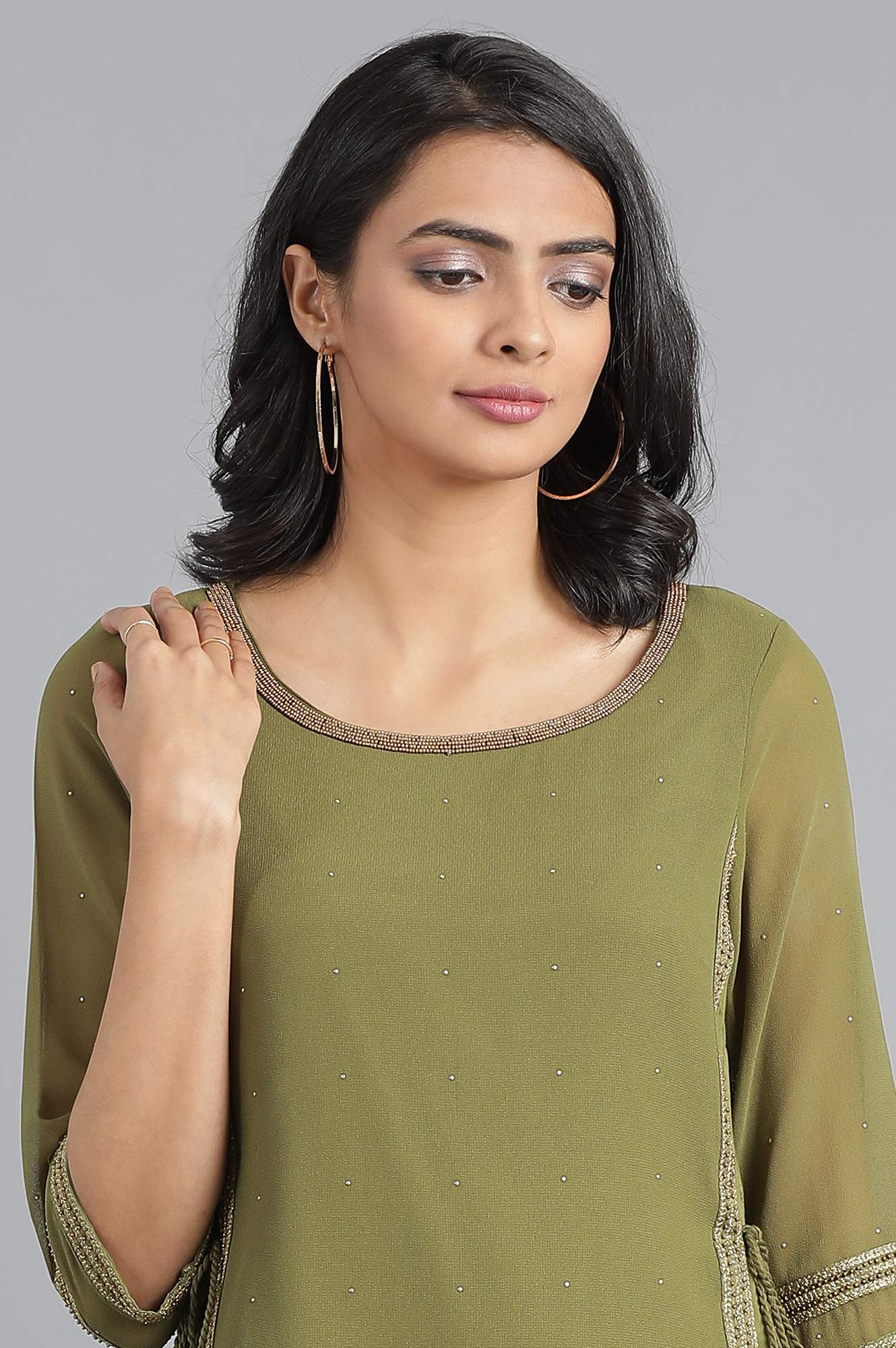 Green Round Neck Layered kurta