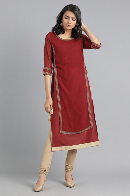 Maroon Round Neck Layered kurta