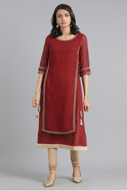 Maroon Round Neck Layered kurta