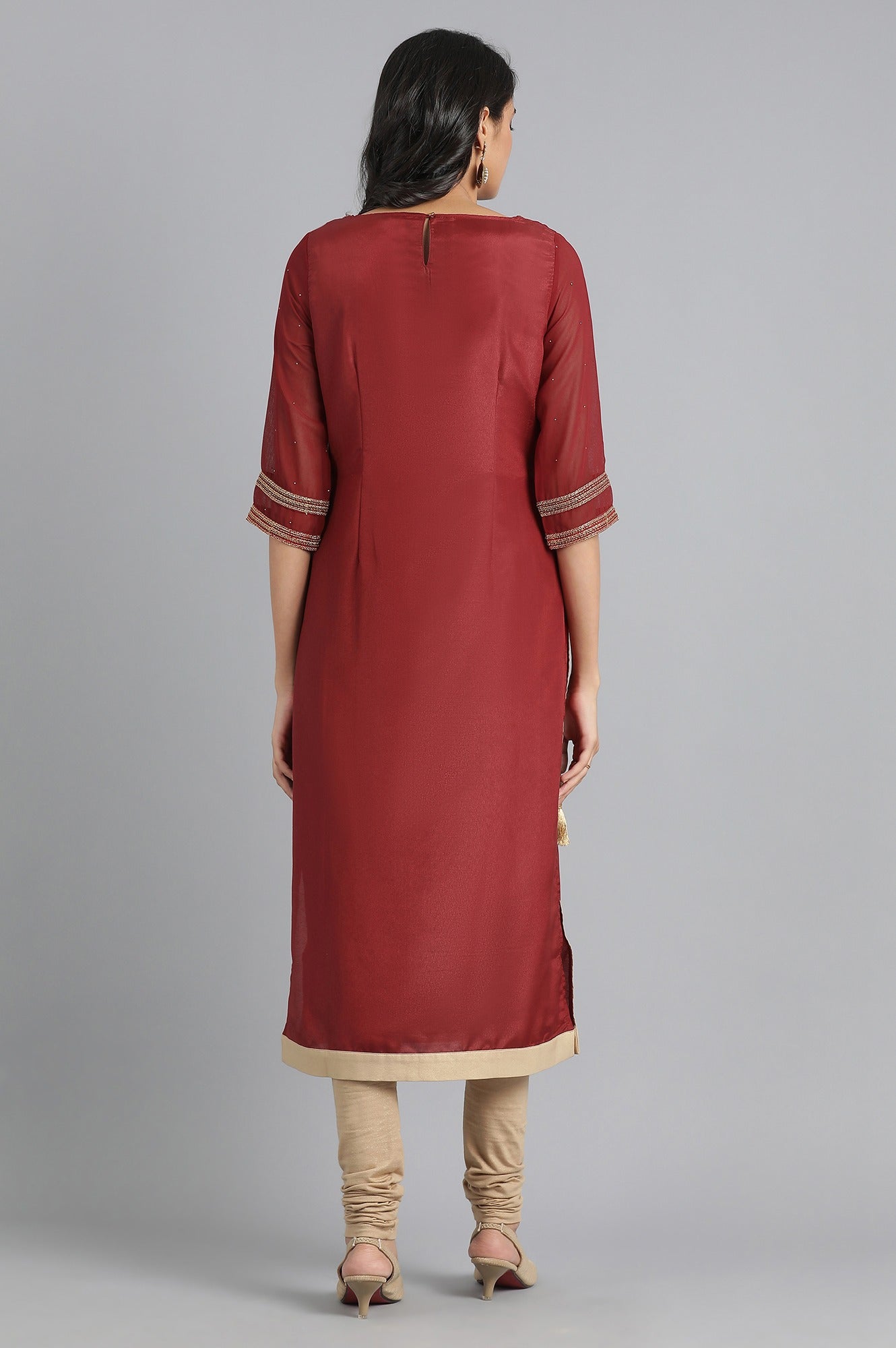 Maroon Round Neck Layered kurta