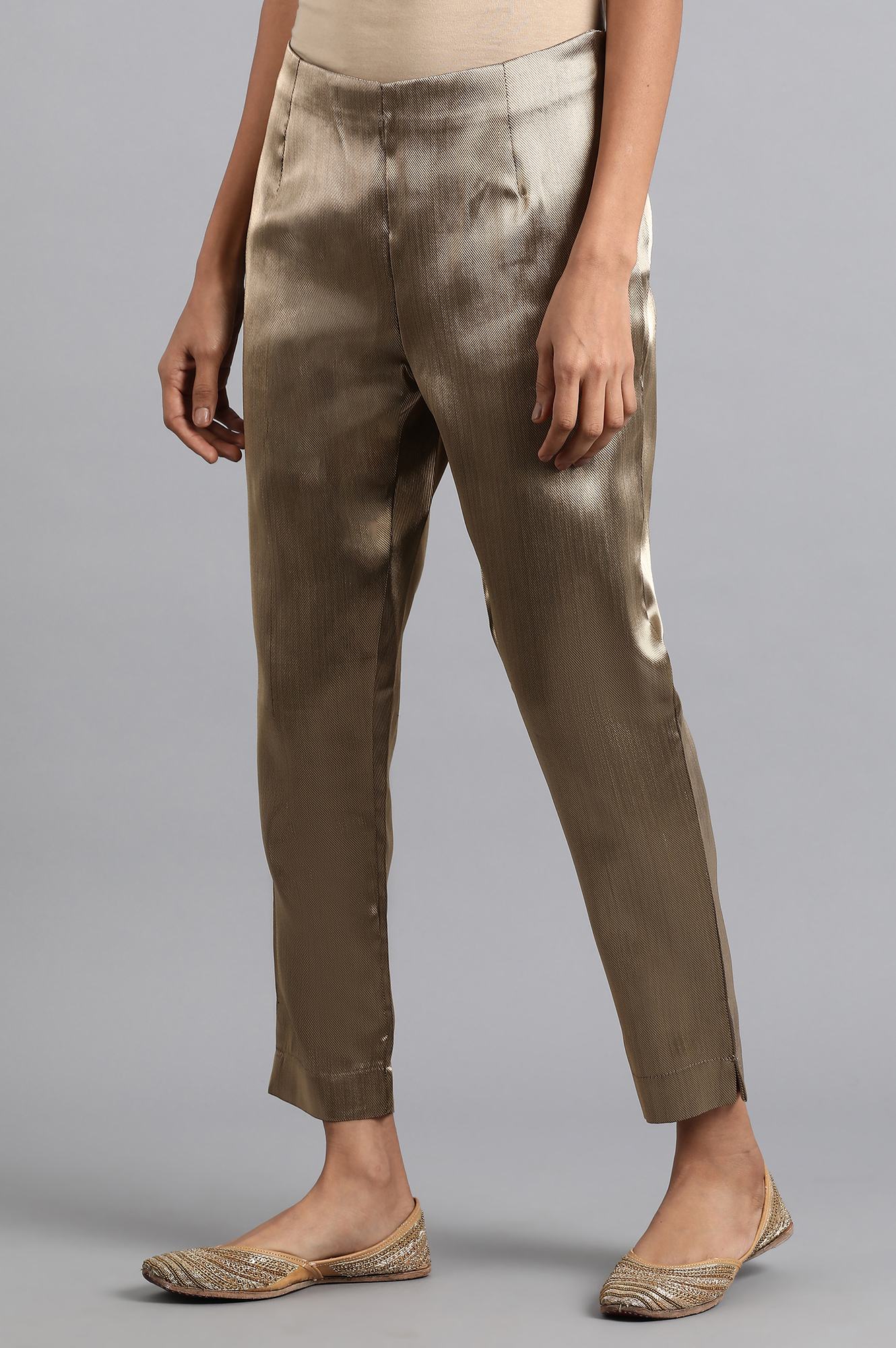 Gold Jacquard Slim Pants