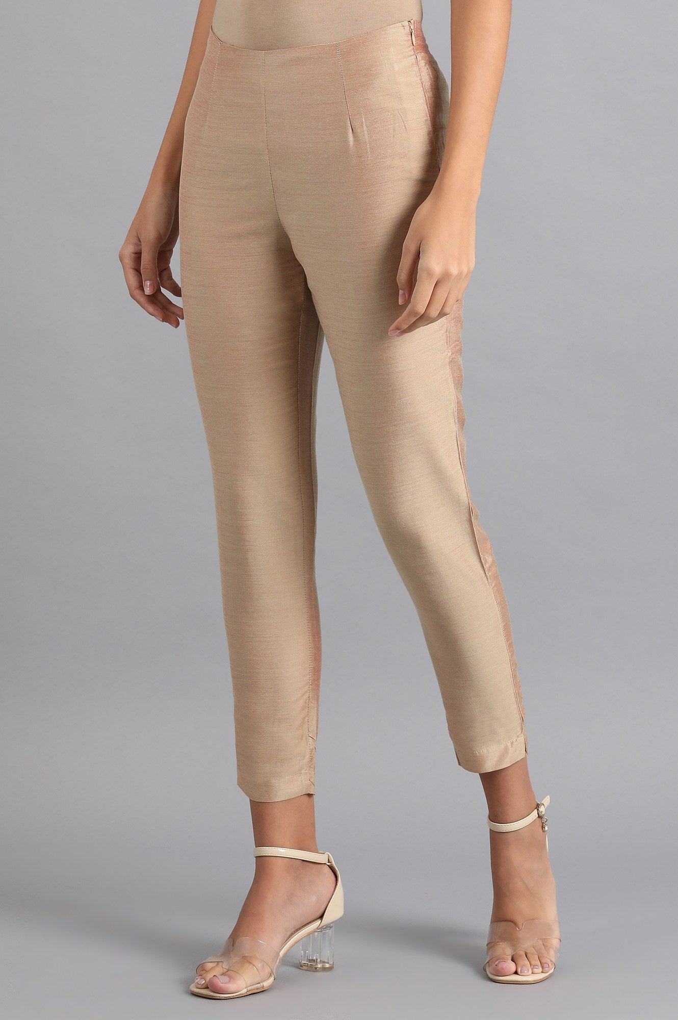 Beige Solid Trousers