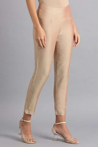 Beige Solid Trousers