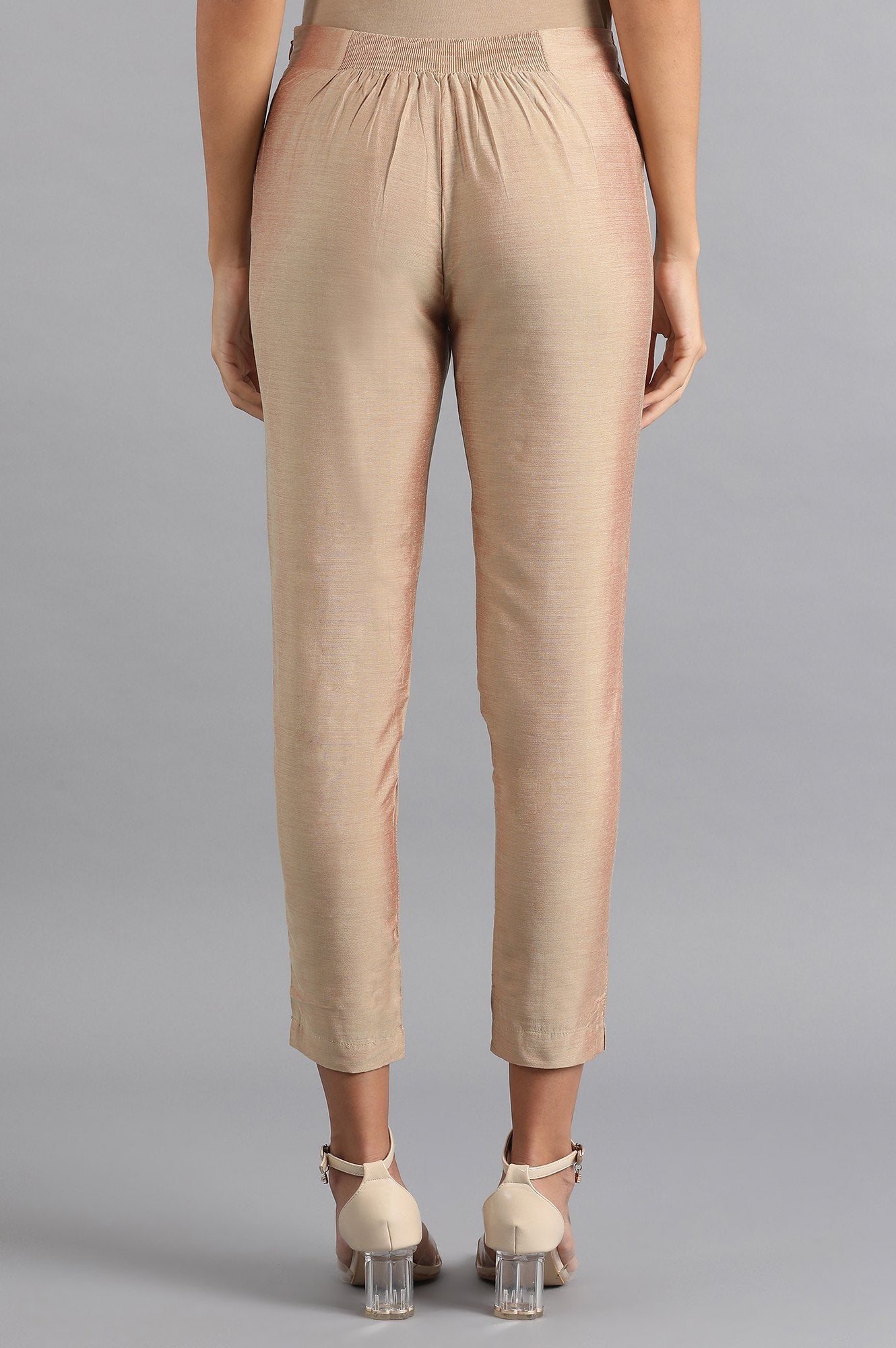 Beige Solid Trousers