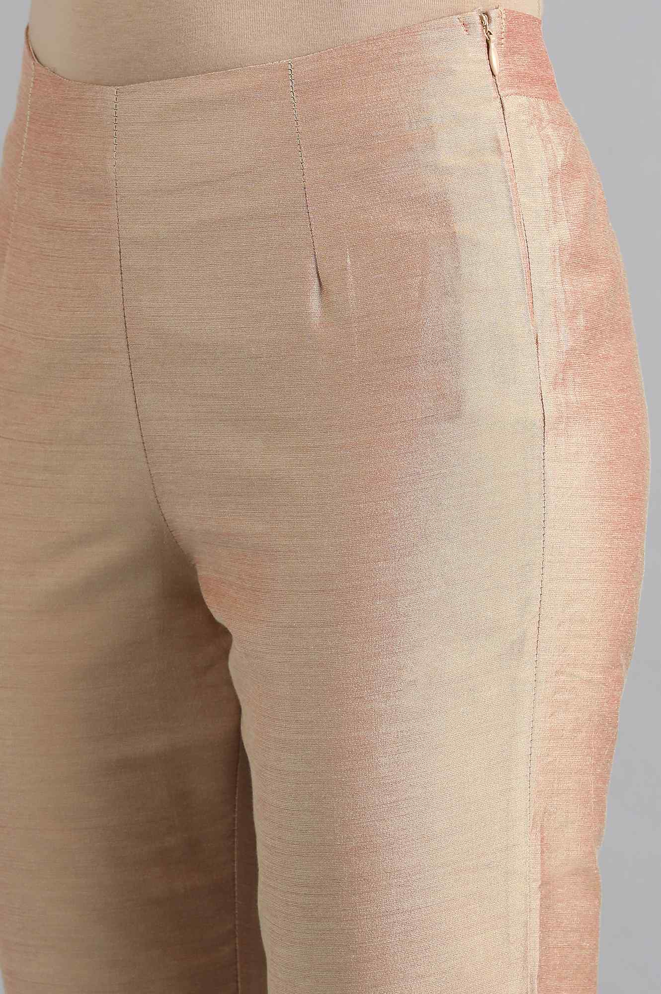 Beige Solid Trousers