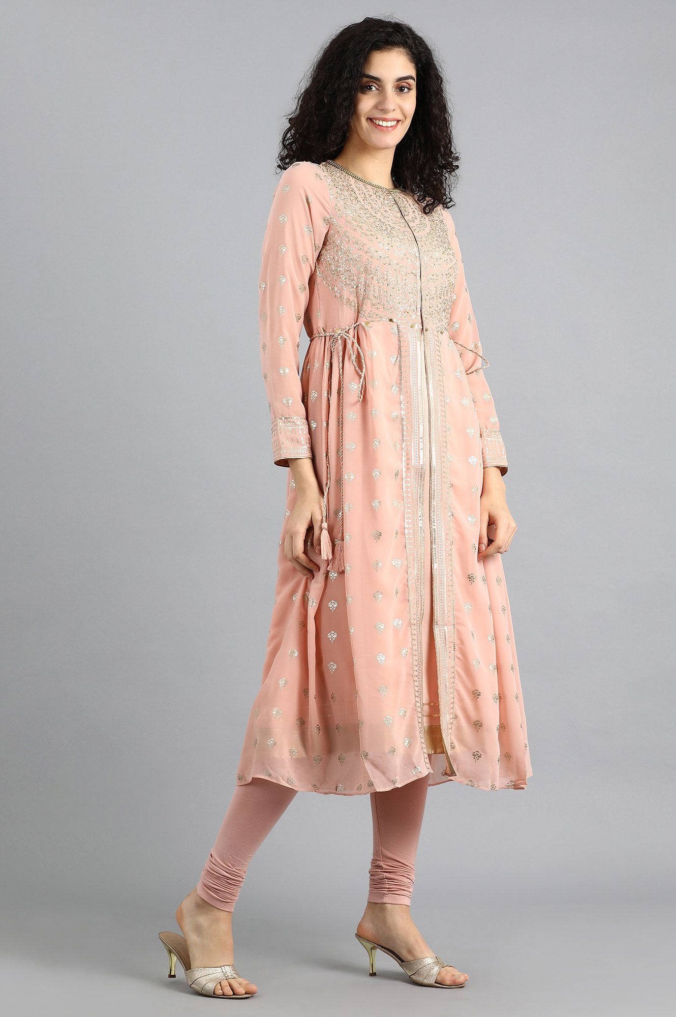 Pink Mandarin Neck Printed kurta