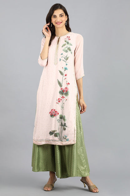 Pink Round Neck Floral Print kurta