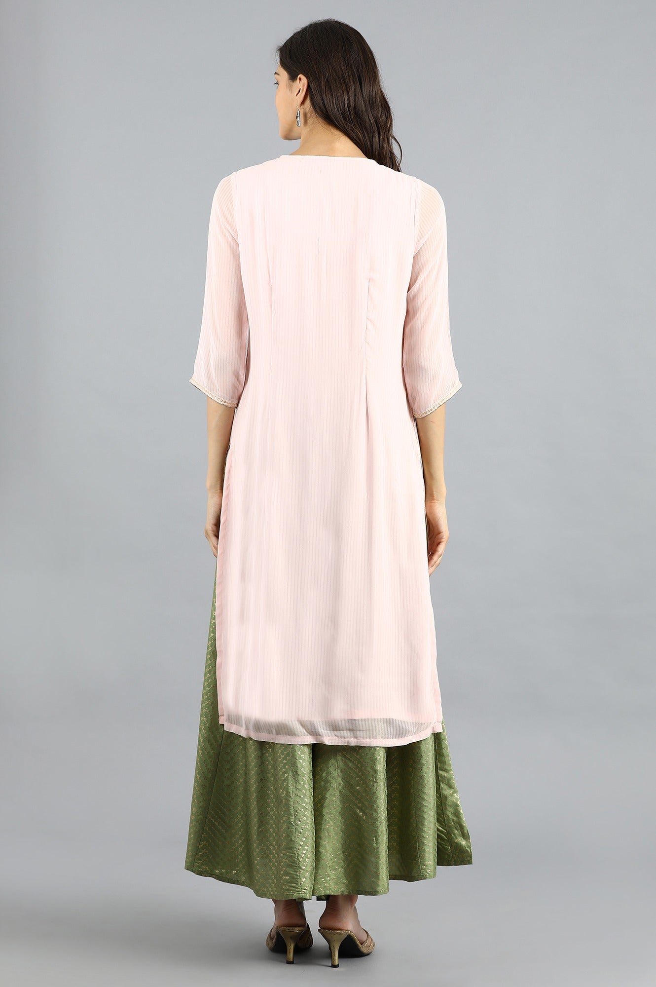 Pink Round Neck Floral Print kurta