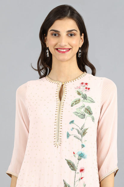 Pink Round Neck Floral Print kurta