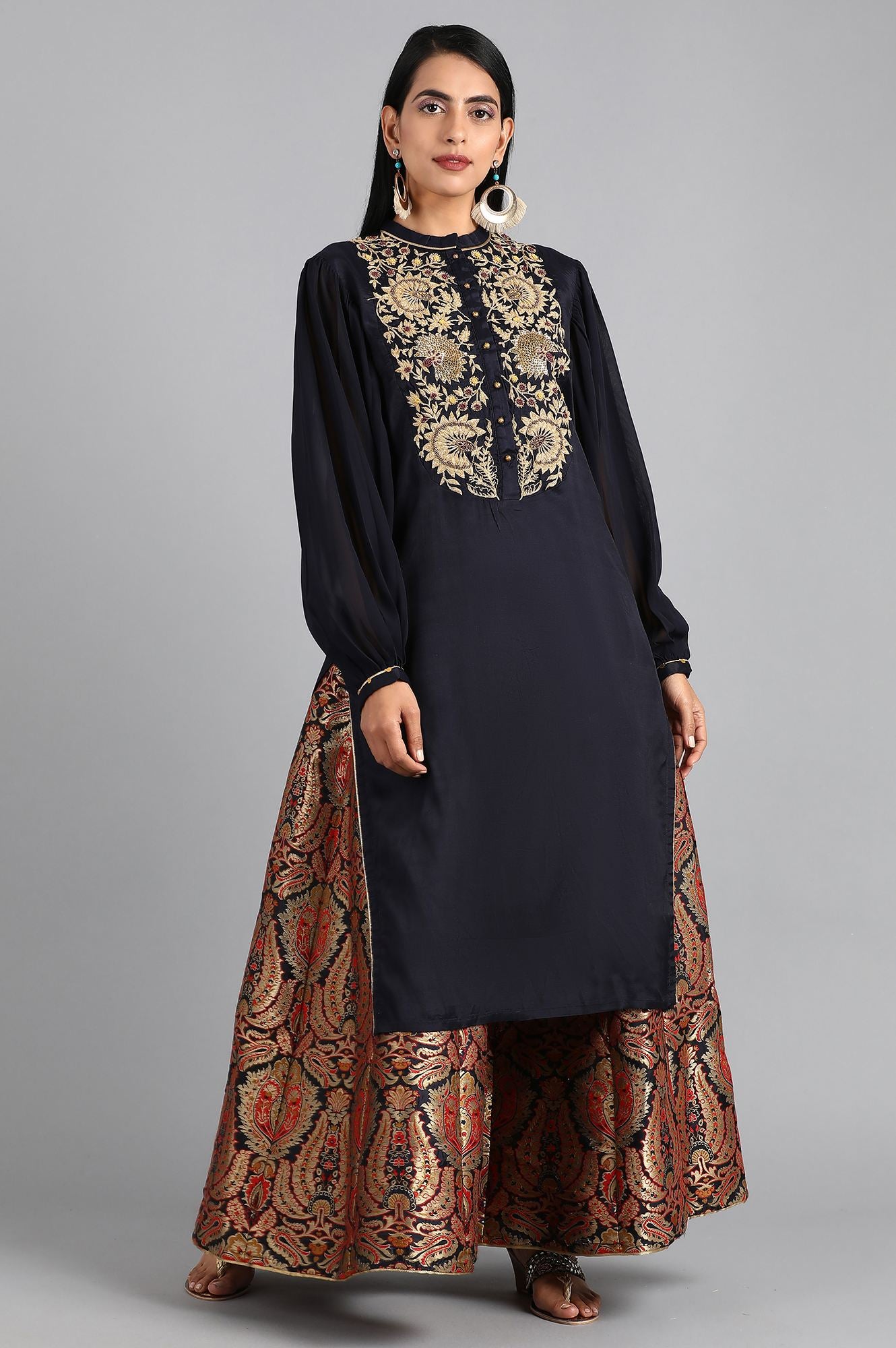 Blue Mandarin Neck Solid kurta