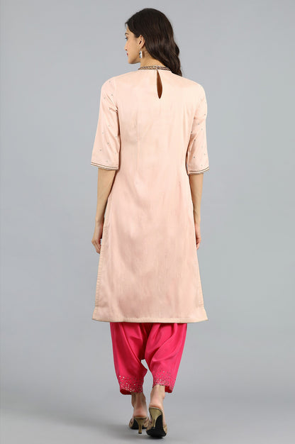 Peach Choker Neck Embellished kurta