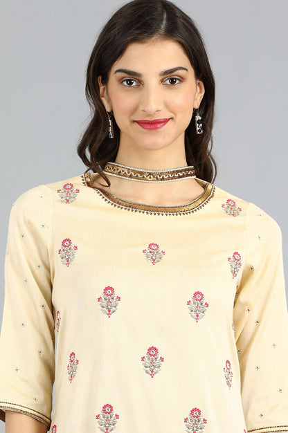 Yellow Choker Neck Embellished kurta